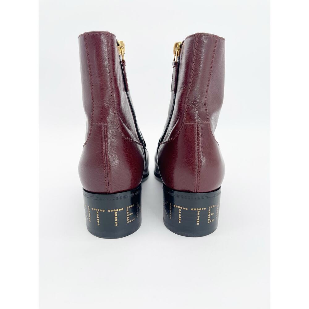 Gucci Burgundy Leather Chain Horsebit Kitten Block Heel Ankle Boots EU 37 - Picture 7 of 11